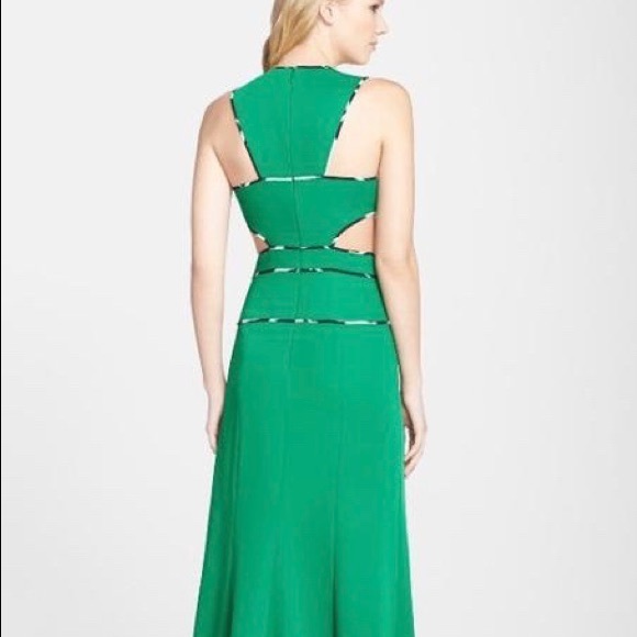 BCBG Green Nikkole Print Trim Cutout Gown - Picture 3 of 5